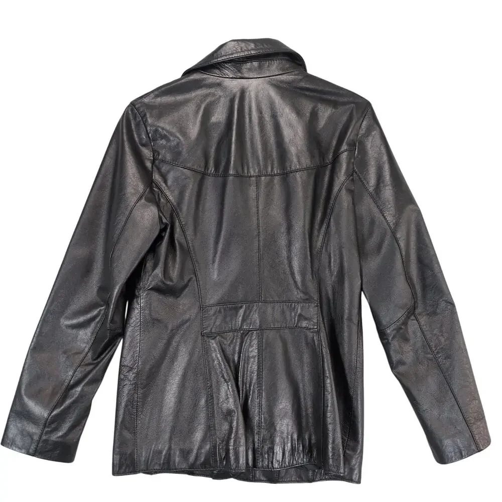Wilson's Women's M Button Front Black‎ Leather Jacket, Blazer Style, Streetwear